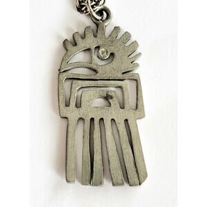 Tribal Bird Totem Primitive Pendant Necklace Pewter Boardman Mayan Inca Aztec
